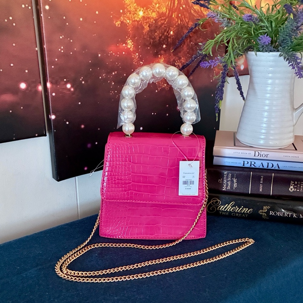 Mini Croc-Embossed Bag with Pearl Handle